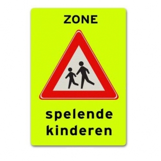 FLUOR VERKEERSBORD J21F ZONE MET SPELENDE KINDEREN